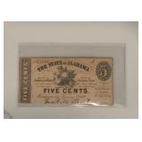 1863 State of Alabama 5 Cent Fractional Currency