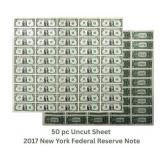 (50) Uncut Sheet Federal Reserve Note 2017