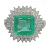 Platinum 3.40 ct Natural Emerald & Diamond Ring