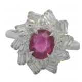 Platinum 1.76 ct Natural Ruby & Diamond Ring