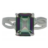 Step Cut 2.8ct Natural Mystic Topaz & Diamond Ring