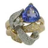 18k Gold/Plat 2.63 ct Natural Tanzanite & Diamond