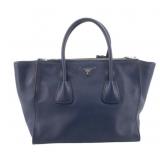 Prada Leather Triangle Plate Tote Bag