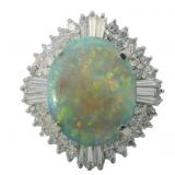 Platinum 6.83 ct Natural Opal & VS Diamond Ring