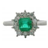Platinum Natural Emerald & Diamond Ring