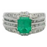 Platinum 1.93 ct Natural Emerald & Diamond Ring