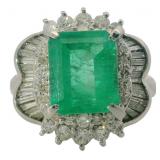 Platinum 4.85 ct Natural Emerald & Diamond Ring