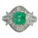 Platinum 1.78 ct Natural Emerald & Diamond Ring
