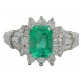 Platinum 1.40 ct Natural Emerald & Diamond Ring