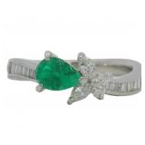 Platinum Natural Emerald & Diamond Ring