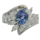 Platinum 2.50 ct Natural Tanzanite & Diamond Ring