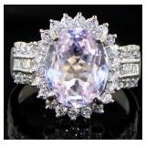 Platinum 6.32 ct Natural Morganite & Diamond Ring