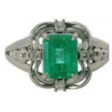 Platinum 1.22 ct Natural Emerald & Diamond Ring