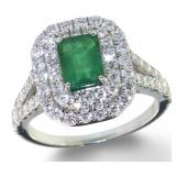 14k Gold 2.16ct Natural Emerald & Lab Diamond Ring