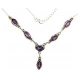 Natural Vintage Style Marquise Amethyst Necklace