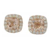 Cushion Cut 1.30 ct Morganite & Diamond Earrings