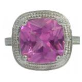 Cushion Cut 4.11 ct Pink Sapphire & Diamond Ring