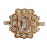 Emerald Cut 1.75 ct Morganite & Diamond Ring