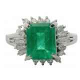 Platinum 2.18 ct Natural Emerald & VS Diamond Ring