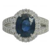 Platinum 3.45 ct Natural Sapphire & Diamond Ring