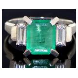 Platinum 1.85 ct Natural Emerald & VS Diamond Ring