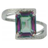 Radiant Cut 4.75 ct Mystic Topaz & Diamond Ring