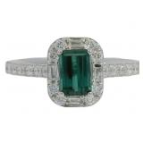 Emerald Cut 1.23 ct Tourmaline & Diamond Ring