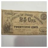 Vintage 1866 25 Cent State of North Carolina Note