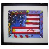 Flag w/Heart IV Framed Giclee by Peter Max