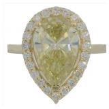10kt Gold 3.50 ct Yellow Pear Lab Diamond Ring