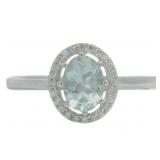 Genuine Aquamarine & Zircon Halo Ring