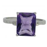 Emerald Cut 3.54ct Natural Amethyst & Diamond Ring