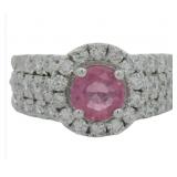 Round 2.15 ct Lab Pink Sapphire & Diamond Ring