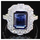 Emerald Cut 4.03 ct Sapphire & Diamond Ring