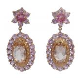 14k Gold  5.00 ct Morganite & Kunzite Earrings