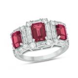 Ruby & Diamond 4.50 ct Past Present Future Ring
