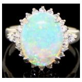 Platinum 2.60 ct Natural Opal & Diamond Ring