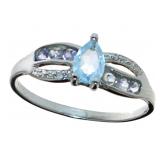 Pear Cut Blue Topaz & Diamond Ring