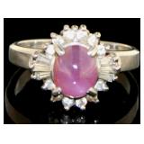 Platinum 2.38 ct Natural Star Ruby & Diamond Ring