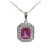Step Cut 3.25 ct Pink Sapphire & Diamond Necklace