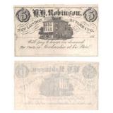 1850 5 Cent H.H Robinson Currency