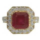 10kt Gold 4.84 ct Natural Ruby & Lab Diamond Ring
