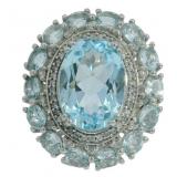 Oval 11.34 ct Natural Blue Topaz Cocktail Ring