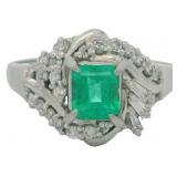 Platinum .68 ct Natural Emerald & Diamond Ring