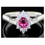 Platinum .91 ct Natural Ruby & Diamond Ring