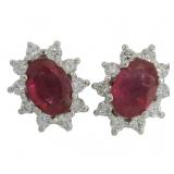 Brilliant 2.70 ct Oval Lab Ruby & Diamond Earrings