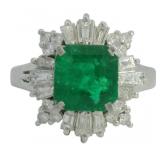 Platinum 2.53 ct Natural Emerald & Diamond Ring