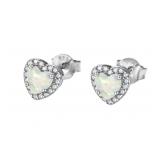 Heart Shape White Opal & Diamond Earrings