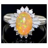 Platinum 1.90 ct Natural Fire Opal & Diamond Ring
