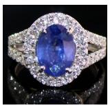 14kt Gold 4.54 ct GIA Sapphire & Lab Diamond Ring